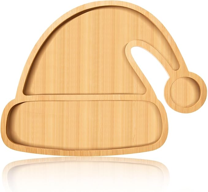 AWIZOM Christmas Hat Wooden Serving Tray Christmas Bamboo Platter Santa Hat Shape Wooden Charcuterie Board Wood Snack Dish Plate for Xmas Holiday Housewarming Present,14.17x10.79x0.59 Inch