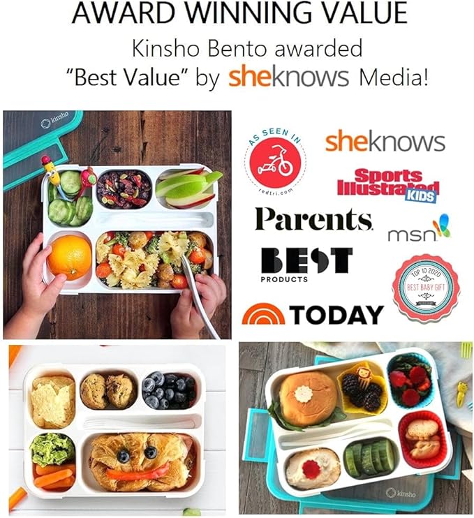 Bento Box Lunch-Box with Bag and Ice Pack, Insulated Lunch Bag and Snack Container Set for Kids Boys Girls Adults. 6 Compartments, Divided Portion Containers, Boxes for School Lunches, Teal