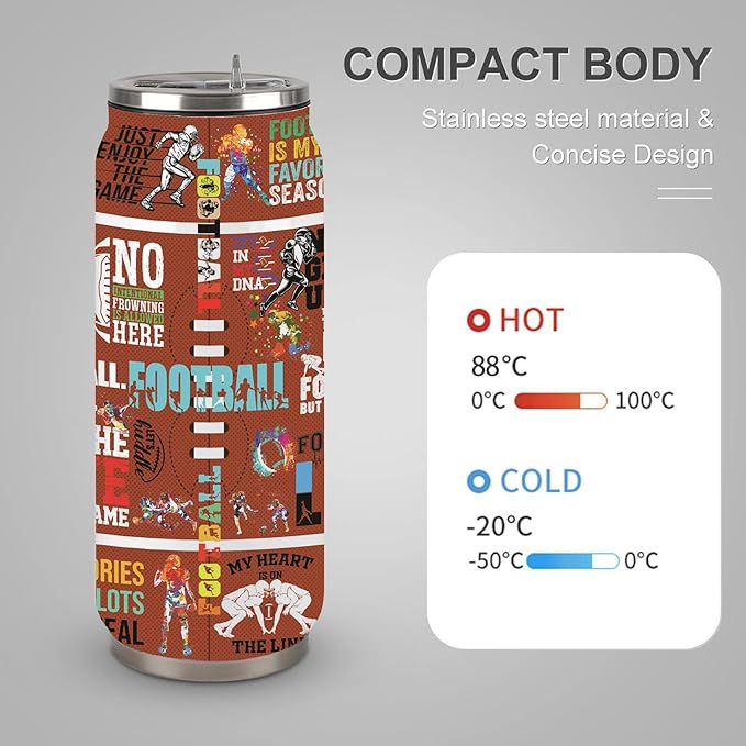 Football Tumbler Cup With Lid - Travel Mug, Birthday Gift for Football Lovers - Stainless Steel Vacuum Coffee Cup for Women Men, 17 Oz