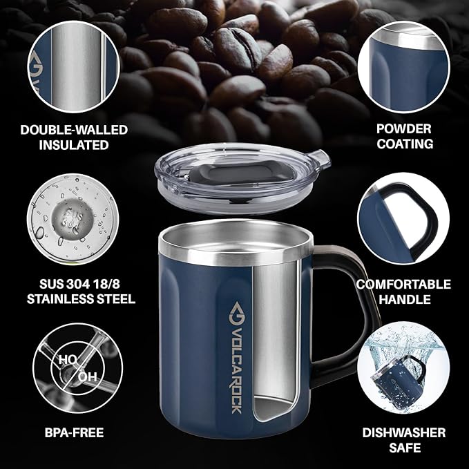 16oz Coffee Mug, Vacuum Insulated Camping Mug with Lid, Double Wall Stainless Steel Travel Tumbler Cup, Coffee Thermos Outdoor, Great for Any Beverage (Navy Blue)