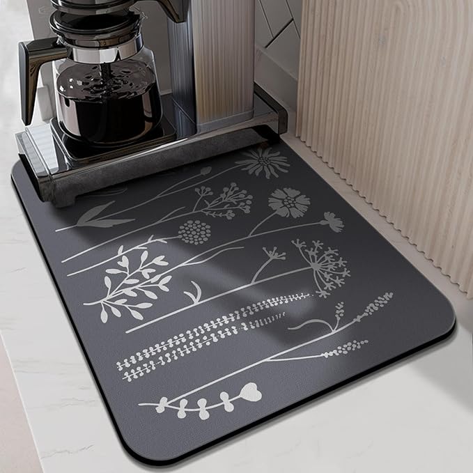 Rubber Dish Drying Mat for Kitchen Counter Large Grey Washable Quick Home Coffee Pad Fit Under Sink,Bar,Utensils or Stemware (24x18in)