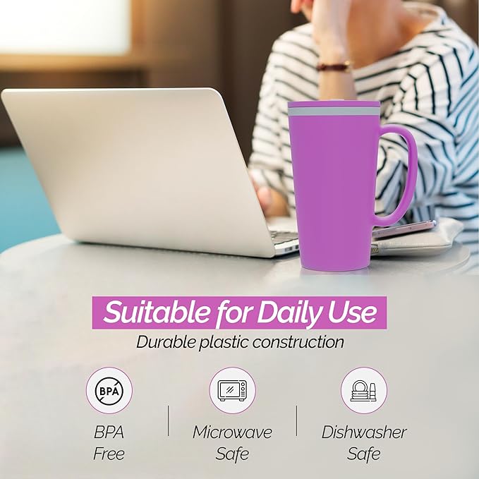 Copco Cone Desk Mug, 16 Ounce - Double Wall Insulated Travel-Friendly Mug with Lid and Handle, Microwave & Dishwasher Safe, BPA-Free Mug, Desk-Friendly & Car Cup Holder Compatible (Purple)