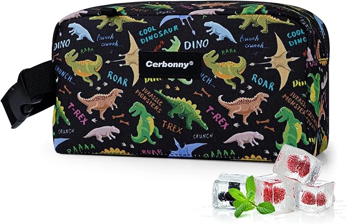 Cerbonny Small Cooler Bag Freezable Lunch Bag for Work School Travel,Small Insulated Bag For Kids/Adults,Freezer Lunch Bags,Mini Lunch Bag Fit For Yogurt,Suit for 3+(black dinosaur)
