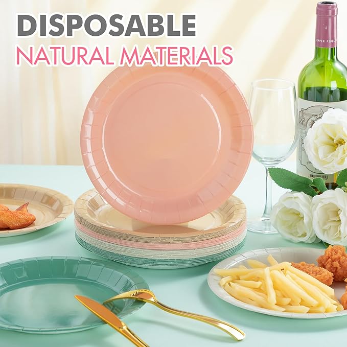 Zhehao 60 Pcs Sage Green Dusty Pink Paper Plates 9 Inch Disposable Summer Plates Party Decoration for Birthday Picnic Spring Wedding Baby Shower