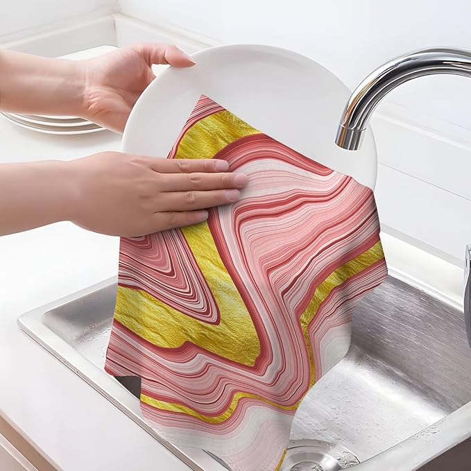 Pink Gold Marble Kitchen Towels Decorative Set of 2 16x24 Inch Rose Pink Modern Hand Towels Soft Absorbent Dish Cloths Bathroom Home Bar Marble Kitchen Decor