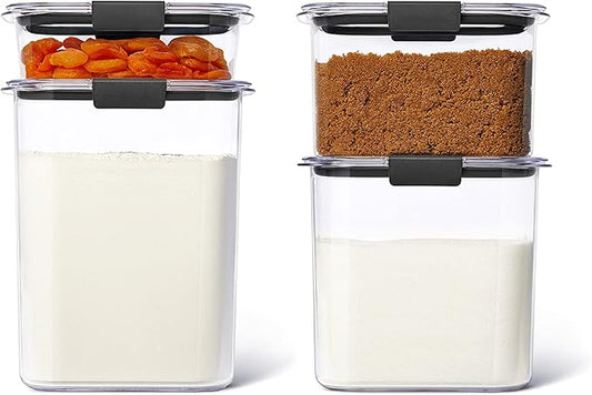 Rubbermaid Brilliance Pantry Food Storage Containers, Set of 4 (8 Pieces), BPA-Free, Clear, Airtight