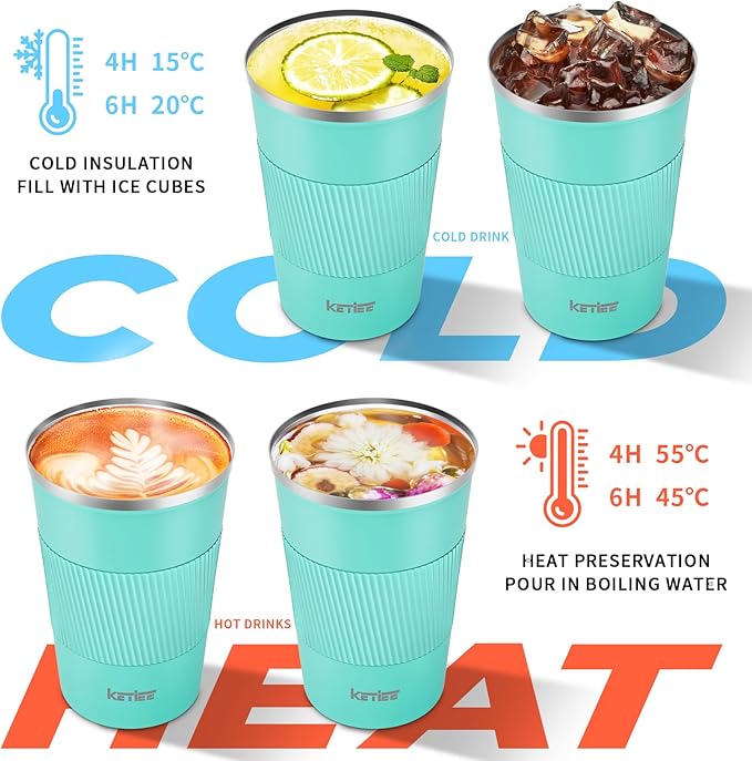 KETIEE Travel Mug 12oz: Vacuum Insulated Coffee Mug with Leakproof Lid, Travel Coffee Mug, Stainless Steel Double Walled Reusable Coffee Cup for Hot and Iced Coffee Tea Water (Blue)