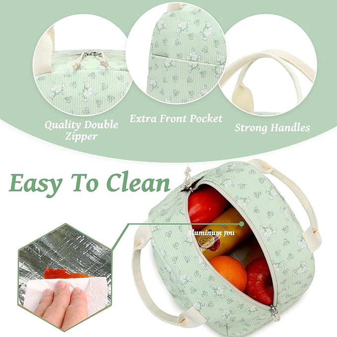 Bluboon Lunch Bag for Women Men Cute Corduroy Lunch Tote Bags Reusable Insulated Lunch Box Large Capacity Reusable Insulated Cooler for Work Picnic or Travel