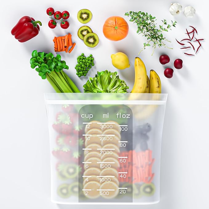 Bangp Premium Silicone Reusable Food Storage Bags,4 Pack(100oz, 50oz, 30oz,15oz),New Generation Stand Up Zip Freezer Bags,Sandwich Snack Bags,Multi-Use Food Storage Containers,Leak-free,Microwave Safe