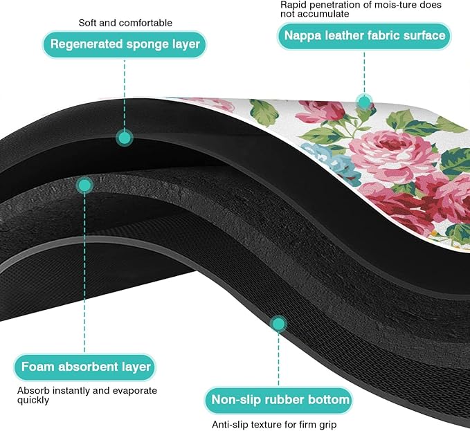 Rubber Dish Drying Mat for Kitchen Counter Large Pink Red Roses Floral Washable Quick Home Coffee Pad Fit Under Sink,Bar,Utensils 18x24in