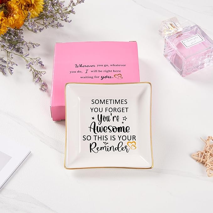 Birthday Gifts for Women Jewelry Dish - You are Awesome Gift for Best Friends Female Coworker Mom Mother's Day Christmas Retirement Valentines Gifts for Her