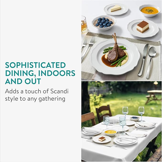 Navaris Scandi Style Porcelain Dinnerware Set - Ceramic Crockery Sets for 6 - Stackable Dishes with Dinner and Salad Plates Cereal Bowls - Dishwasher & Microwave Safe - 18pcs White