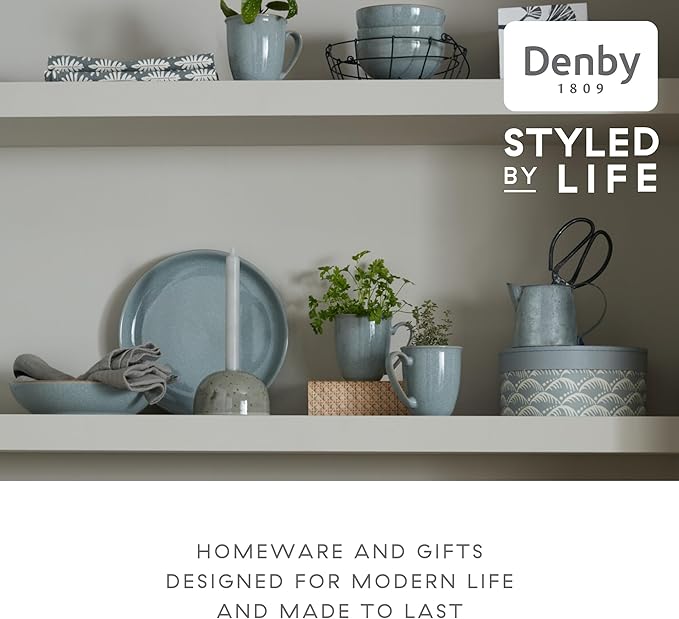 Denby - Elements Light Gray Dinner Set For 4-12 Piece Coupe Simple Ceramic Stoneware Tableware Set - Dishwasher Microwave Oven Safe - Scratch Chip Resistant