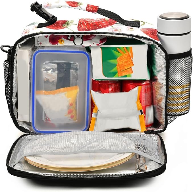 ALAZA Strawberries Girls Lunch Box Kids Lunchbox Insulated Reusable Meal Container Lunchbag with Shoulder Strap