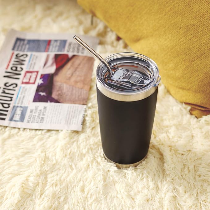 COMOOO 20oz Tumbler with Straw Stainless Steel Insulated Coffee Tumbler Cups Double Wall Vacuum Travel Coffee Mug with Splash Proof Sliding Lid for Hot Cold Drinks (Mix Color,4 Pack)