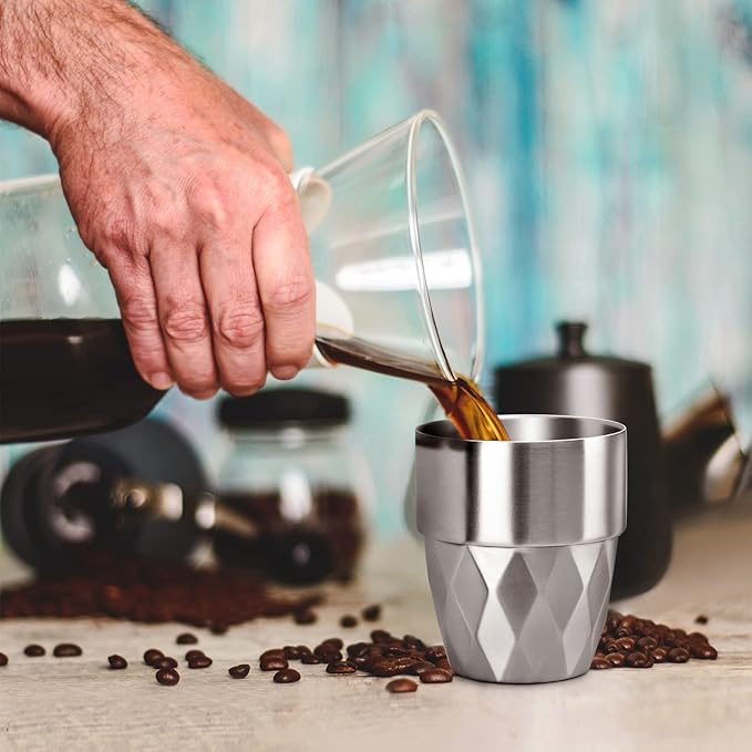 Beasea Stainless Steel Cup, 10 oz Set of 4 Stackable Stainless Steel Insulated Cups, Small Metal Cup Double Wall Tumbler Vacuum Metal Drinking Glasses for Home Restaurant Outdoors Camping Party