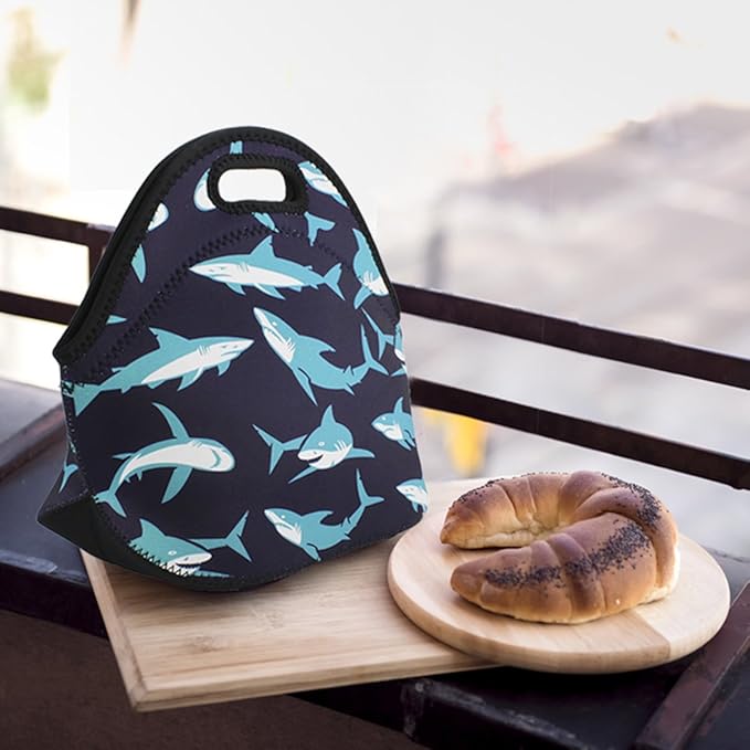 Violet Mist Womens Cute Reusable Neoprene Lunch Bag Insulated Lunch Box Thermal Shark Lunch Bags Tote Waterproof Animal Food Handbags Meal Prep Lunchbags Travel Work Gift for Women Men Adult