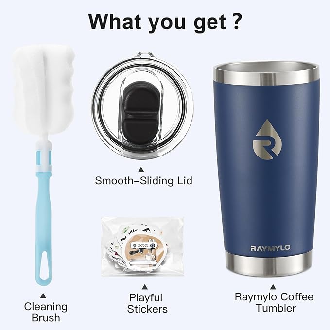 20 oz Coffee Tumbler - Insulated Stainless Steel Travel Mug for Hot/Cold, Spill Proof with BPA-Free Detachable Lid, Coffee Cup Fits Most Car holder, Includes Chic Stickers, Navy Blue