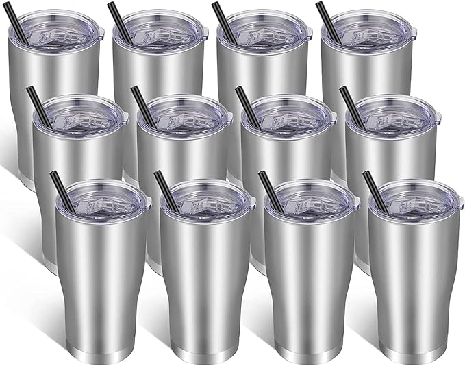 VEGOND 20oz Tumbler Stainless Steel Tumbler Cup with Lid And Straw Vacuum Insulated Double Wall Travel Coffee Mug(Stainless 12 Pack)
