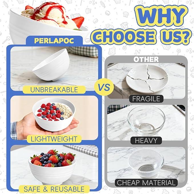 Wheat Straw Small Bowls 10 OZ, Unbreakable Dessert Bowls Set of 6, Microwave & Dishwasher Safe Bowl for Kitchen, Mini Reusable Plastic Bowl for Kitchen, White