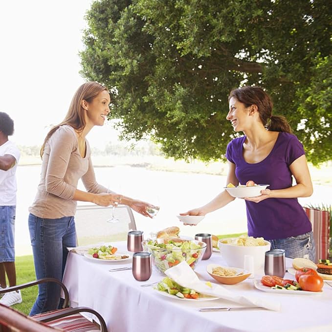 MEWAY 12oz Wine Tumbler Mix Color 4 Pack Bulk Gifts for Women, Vacuum Stainless Steel Travel Mug with Lid,Insulated Stemless Wine Cup Glass for Coffee,Cocktails,Drinks(Mix,Set of 4)