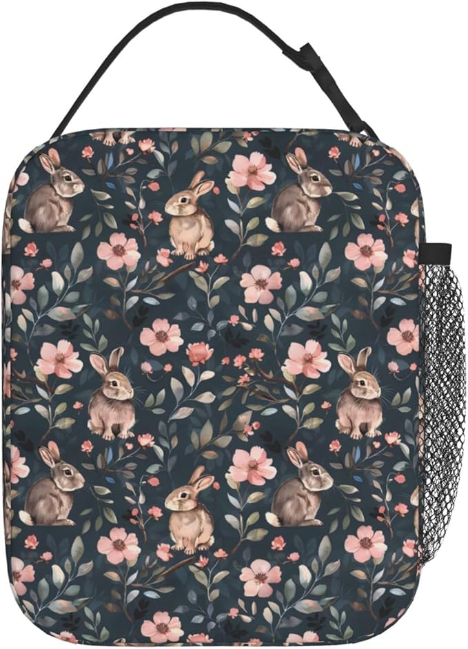 Reusable Bunny Lunch Box for Kids Girls Boys Women Adult, Insulated Cute Rabbit Lunch Bag,Polyester Cooler Handbags Case for School Picnic Work Travel Beach or Hiking