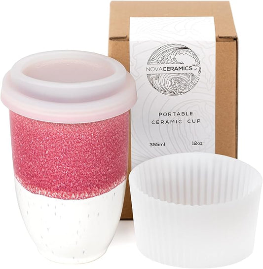 Travel Mugs - Ceramic Tumbler With Lid – Ceramic Travel Mug To Go Cup – Microwave & Dishwasher Safe Ceramic Coffee Tumbler - Gifts For Women Men Him Her – 12oz – Coral Pink