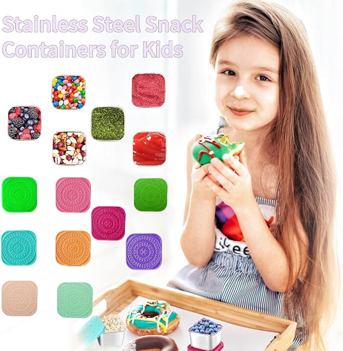 6Pack 6oz Stainless Steel Snack Containers for Kids, Easy Open Leak Proof Metal Toddler Snack Containers with Silicone Lids, Stackable Metal Toddler Lunch Box for School-U.S.Design Patent