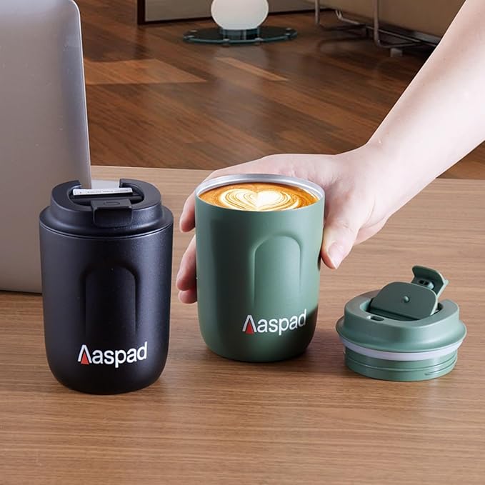 Stainless Steel Coffee cup Travel Mug Double Wall Vacuum cup Reusable Tumbler Cup for car Thermos with Lid for Keep Hot/Ice Coffee (Black)