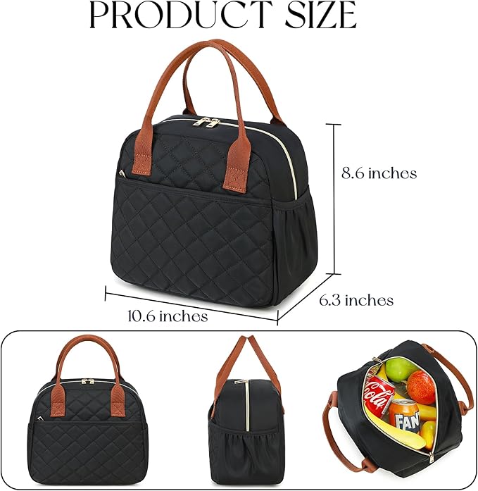 CAMTOP Lunch Box for Women Men Insulated Lunch Bag Lunch Tote Bag Leakproof Thermal Cooler Large Capacity for Travel Work School Picnic (Black-Brown)