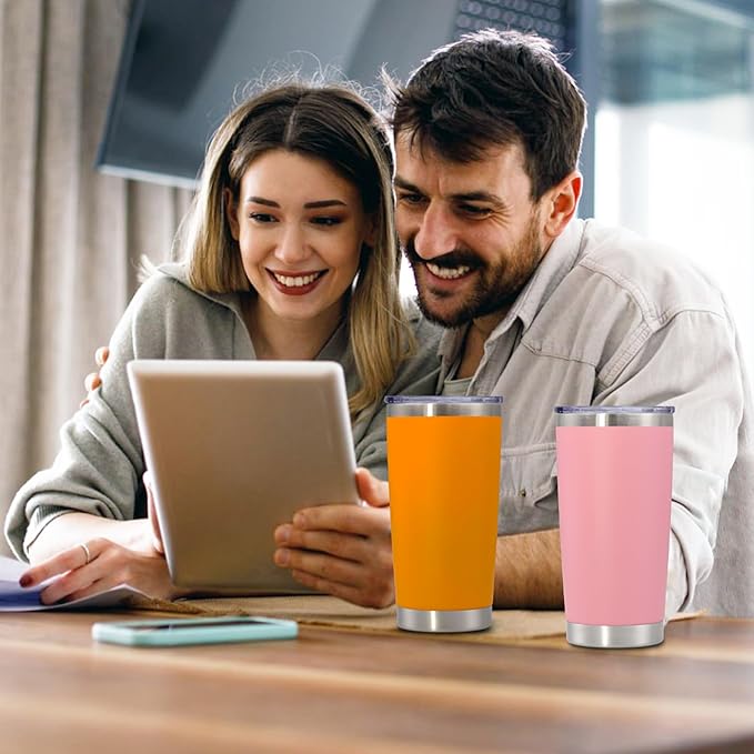 20 oz Tumbler with lid Double Wall Vacuum Insulated Tumblers Stainless Steel Coffee Mug Travel Coffee Tumbler Powder Coated Tumbler Cup Keep Hot&Cold - (Orange 12 Pack)