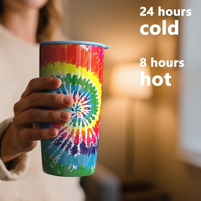 TILUCK 20 oz Tumbler with Leak-Proof Lid, Vacuum Insulated Stainless Steel Coffee Mug, Double-Walled Travel Tumbler for Hot and Cold Drinks(RotatingRainbow, 20oz)