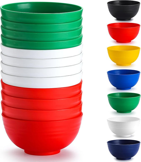 Berglander Plastic Bowls Set of 12 Pieces 25oz, IT Color Reusable and Sturdy Ramen Bowl, Soup Bowls, Cereal Bowl for Adult, Kids, Home, Restaurant, Garden, Picnic, Camping, Poolside, Outdoor