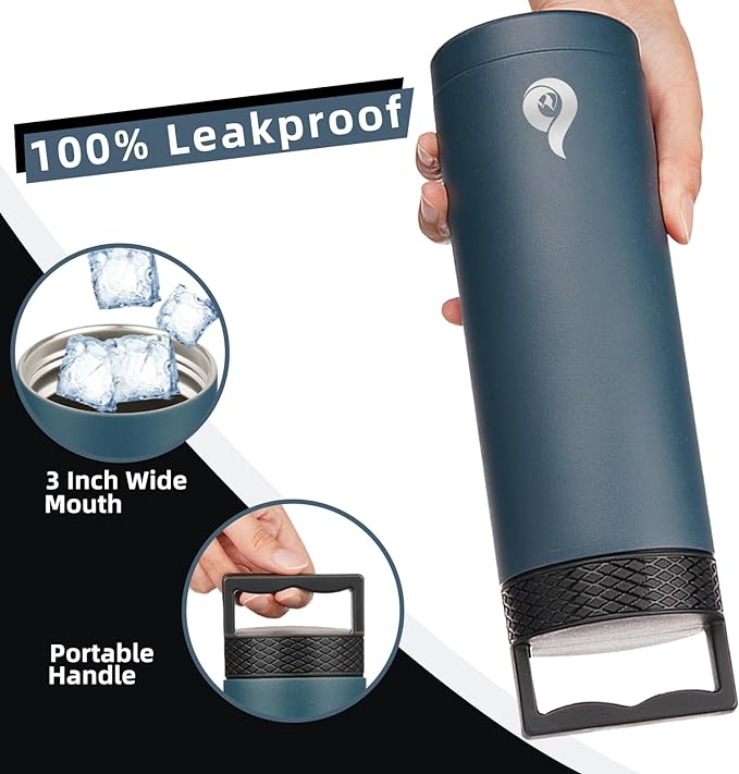 BJPKPK Insulated Water Bottles, Dishwasher Safe 36 oz Water Bottle with Handle, Leakproof BPA Free Water Jug, Stainless Steel Thermo for Sports, Black