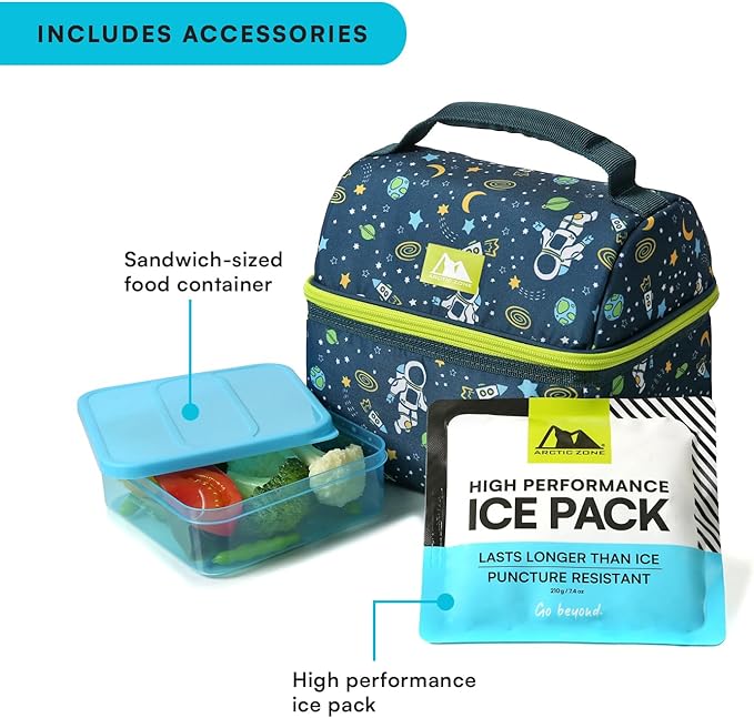 Arctic Zone Kids Lunch Bucket Combo with 210g Ice Pack and Sandwich Container, Space Odyssey