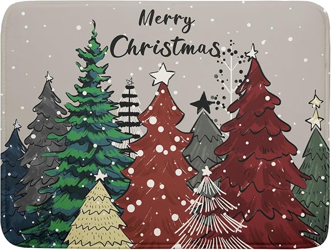Christmas Trees Dish Drying Mat Winter Holiday Kitchen Dishes Pad 18x24 Inch Absorbent Reversible Fast Dry Draining Rack Pad for Countertop