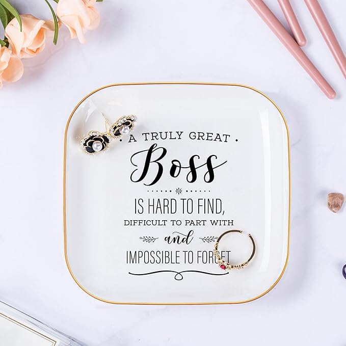 Boss Lady Gifts for Women, Gifts for Boss Jewelry Dish A Truly Great boss is Hard to find...and Impossible to Forget, Female Boss Gifts for Women Christmas Birthday Bosses Day Gifts