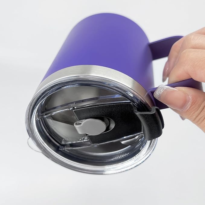 1pack 12oz Coffee Mug With Handle Bulk, Stainless Steel Insulated Travel Tumblers With,Double Wall Vacuum Camping Cup for Hot & Cold Drinks Tea (purple)