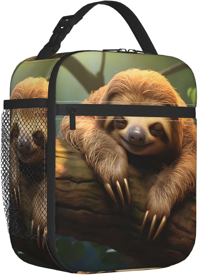 Reusable Cute Asleep Sloth Lunch Box for Kids, Insulated Adorable Bag,Polyester Cooler Animal Lovers Handbags Case for School Picnic Work Travel Beach or Hiking, Gifts