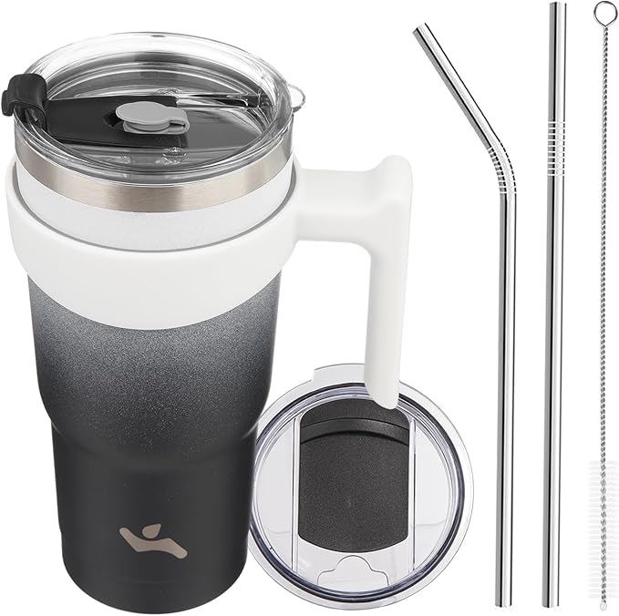 20 oz Tumbler with Handle and 2 Straw 2 Lid, Insulated Water Bottle Stainless Steel Vacuum Cup Reusable Travel Mug,Day Night