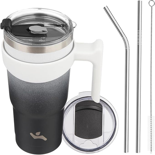 20 oz Tumbler with Handle and 2 Straw 2 Lid, Insulated Water Bottle Stainless Steel Vacuum Cup Reusable Travel Mug,Day Night