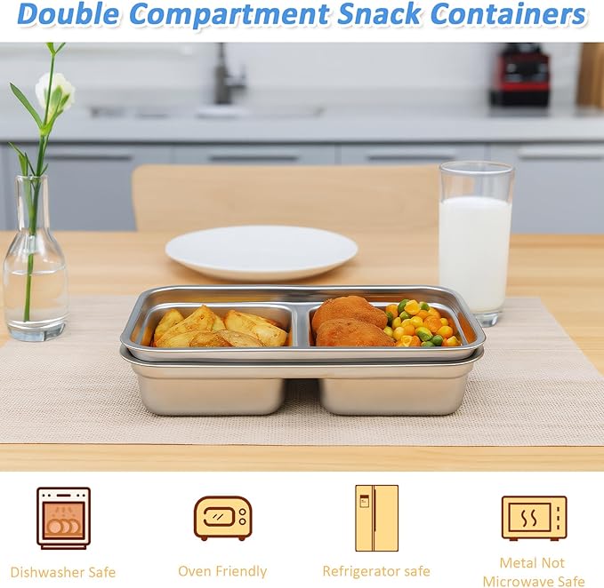 3PCS Grab and Go Snack Containers, Stainless Steel Reusable Double Compartment Snack Box Containers with Lids Dishwasher Safe Travel & Outdoor Camping Portable Food Storage