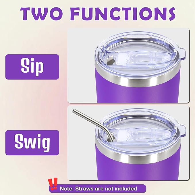 20oz Tumbler Stainless Steel Tumbler Cup with Lid Vacuum Insulated Double Wall Travel Mug, Durable Powder Coated Travel Coffee Tumbler Mug for Hot & Cold Drinks, Purple,4 Pack