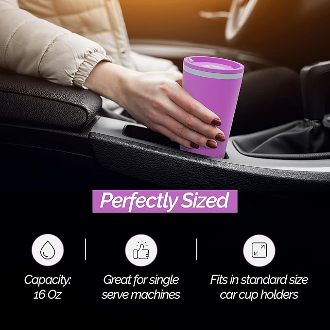 Copco Cone Desk Mug, 16 Ounce (Set of 4) - Double Wall Insulated Mug Set with Lid and Handle, Microwave & Dishwasher Safe, BPA-Free Mug, Desk-Friendly & Car Cup Holder Compatible (Assorted Colors)