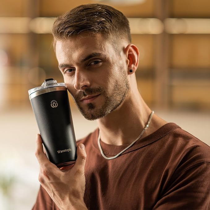 Insulated Coffee Mug with Lid, Reusable Stainless Steel Travel Coffee Cup, 16 Oz Double Wall Vacuum Spill Proof Tumbler Cups for Men and Women Hot & Cold Drinks（White）