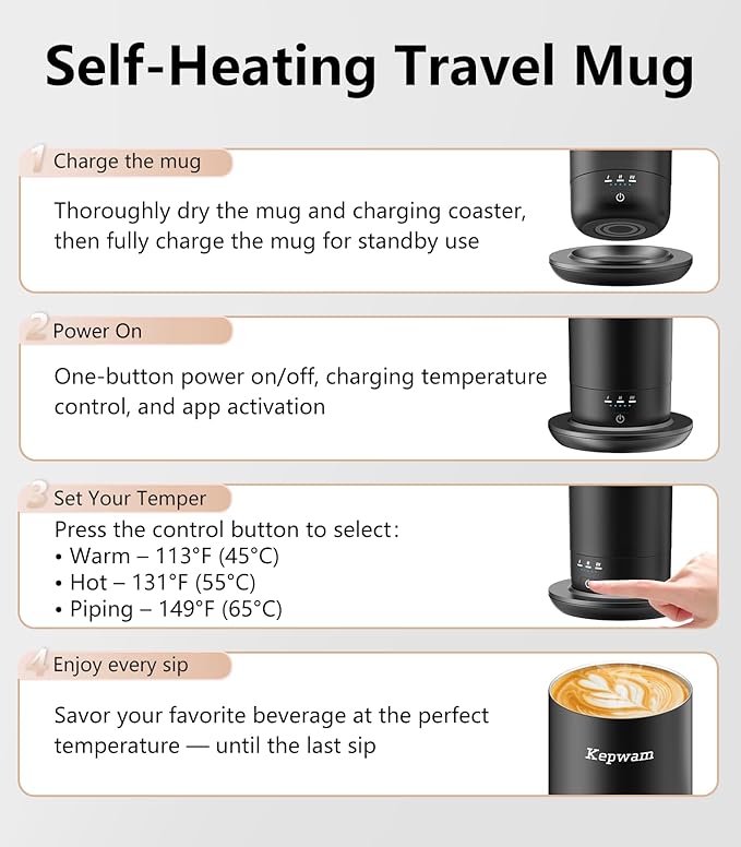 Self-Heating Travel Mug 20oz, Temperature-Controlled Coffee Warmer Mug, Smart Travel Coffee Mug Keep Coffee Drinks Hot, Heated Mug Great for Driver Outdoor Fits Car Cup Holders
