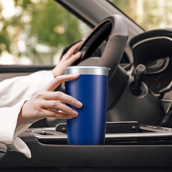 20 oz Tumbler with Lid Stainless Steel Insulated Tumblers Bulk Double Wall Vacuum Cups Powder Coated Travel Mug Keep Drink Cold and Hot, Blue, 8 Pack