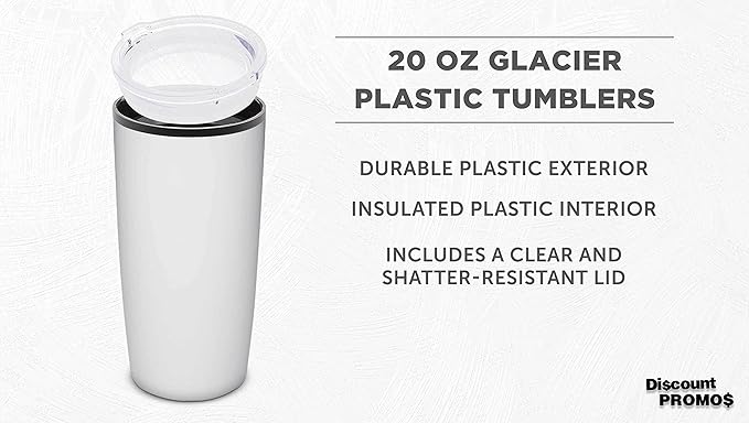 DISCOUNT PROMOS Plastic Tumblers 20 oz. Set of 6, Bulk Pack - With lids, Ice Coffee Tumbler, To Go Cup, Insulated - White