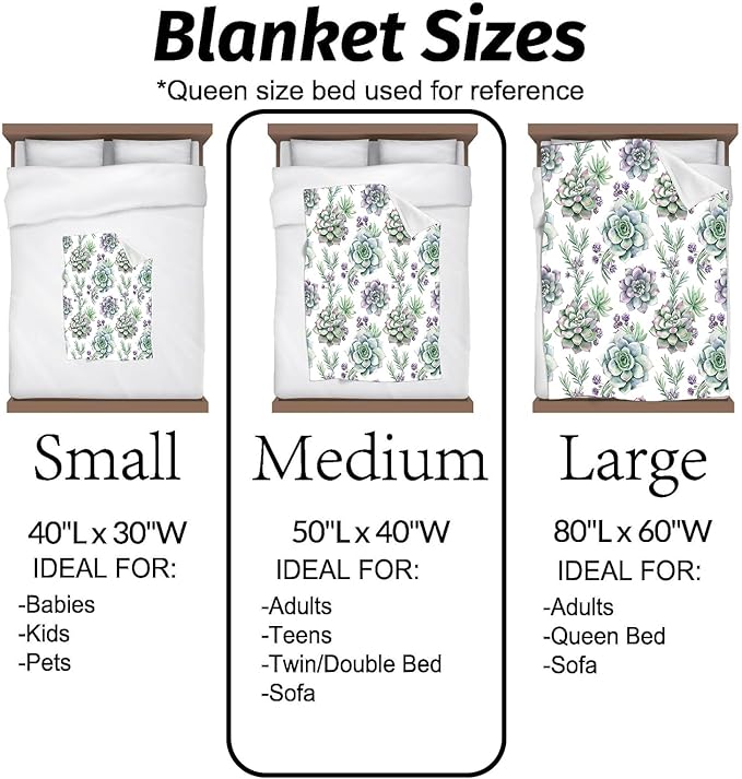Succulent Blanket Botanical Floral Throw Blankets Lightweight Flannel Throws for Camping Couch Chair Office Bed Home Spring Summer Decor Gifts for Plant Lover,60x50inch