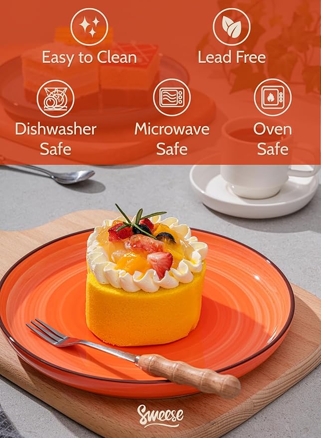 Sweese 7.4 Inch Porcelain Dessert Plates - Round Salad/Appetizer Plate Set, Microwave Dishwasher Safe, 6 Pack, Vibrant Colors